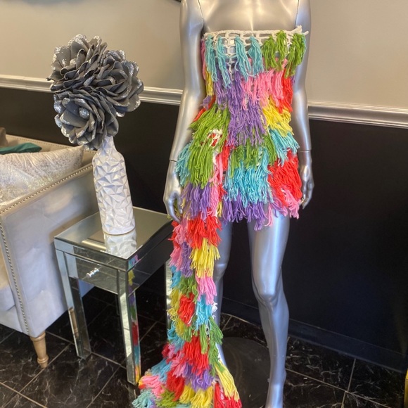 Custom Colorful Fringe Crochet Strapless Dress - Picture 2 of 2